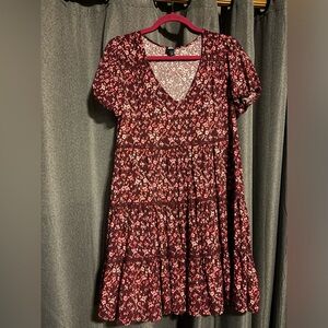 Wine red floral dress